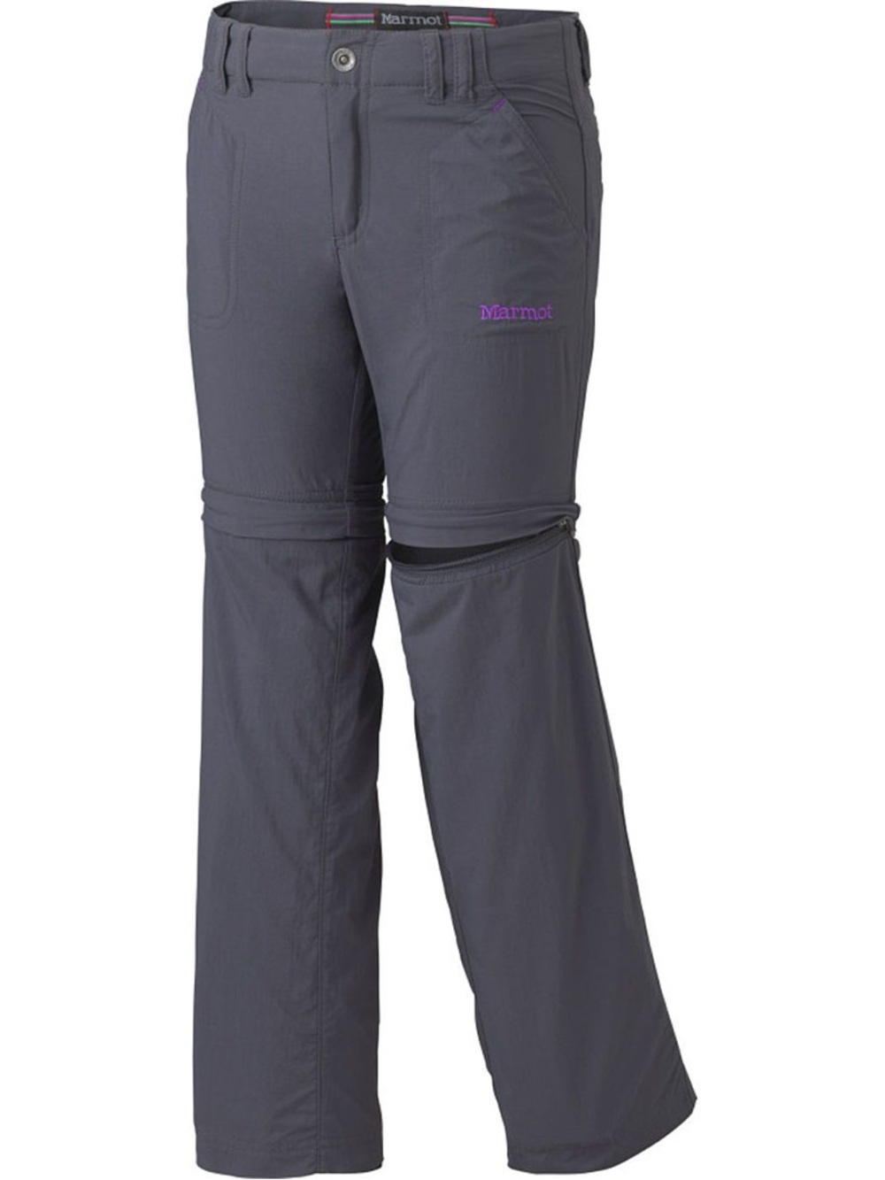 Marmot Gray Convertible Zip-Off Hiking Pants with Purple Logo